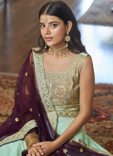 Snazzy Looking Light Aqua Green Colour Lehenga Choli